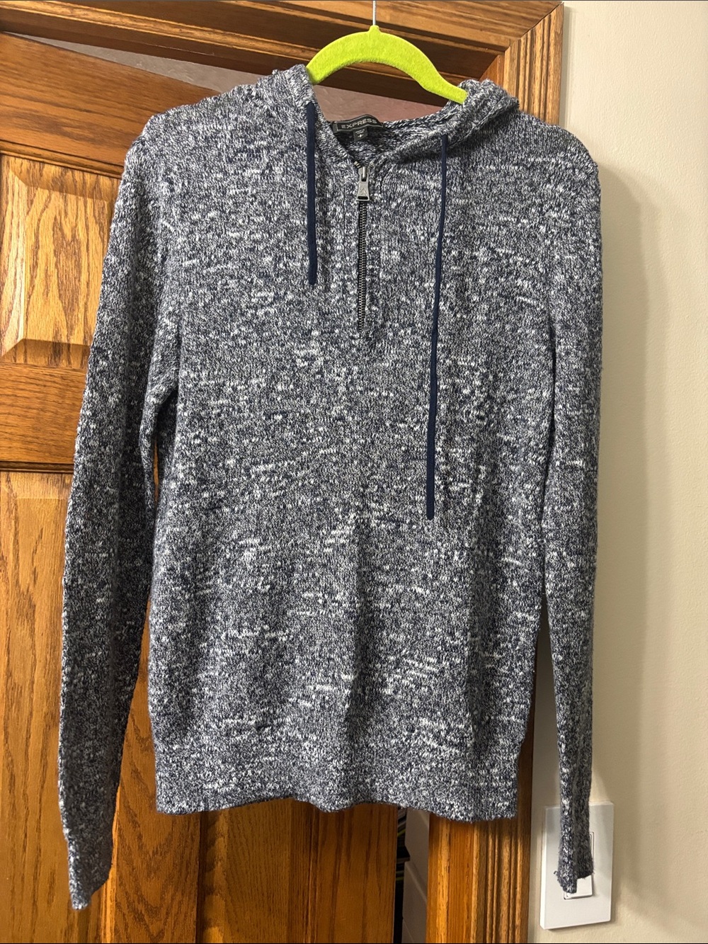 Express Men's Navy Heather Zip-Up Hooded Sweater